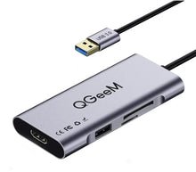 Charger l&#39;image dans la galerie, QGeeM 7-en-1 USB A MiniDock Adaptateur Hub HDMI - 3 Ports USB - Lecteur de Carte SD/Micro Compatible avec Windows, Android
