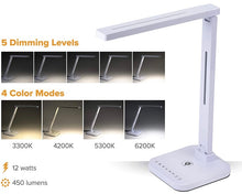 Charger l&#39;image dans la galerie, PureOptics LED Qi VLED1700WH Lampe de bureau LED sans fil à intensité variable Blanc
