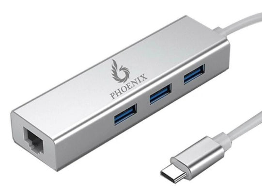 Phoenix USB-C vers Ethernet, adaptateur multiport USB3.0 x 3, boîtier en alliage d'aluminium